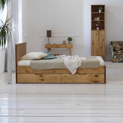 Massivholzbett Sumatra mit Schubladen 001