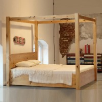 Massivholzbett Lombok mit baldachin und bettkasten 001