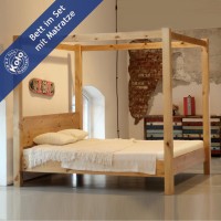 Massivholzbett Lombok mit Baldachin mit Matratze 001