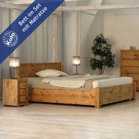 Massivholzbett Lombok mit Bettkasten mit Matratze 001