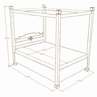 Massivholzbett Lovina mit Baldachin & Bettkasten mit Matratze  010