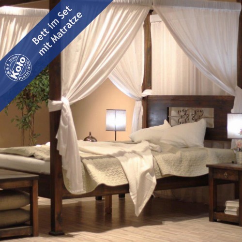 Massivholzbett Madura mit Baldachin mit Matratze 001