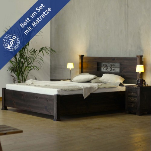 Massivholzbett Madura mit Bettkasten mit Matratze 001