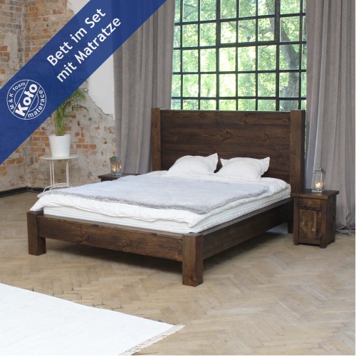 Massivholzbett Masamba mit Matratze 001