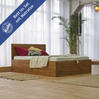 Massivholzbett Sumatra mit Bettkasten und Matratze 001