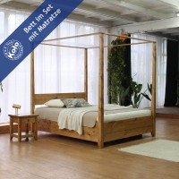 Massivholzbett Nirvana mit Baldachin & Bettkasten + Matratze 001